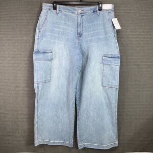 Jessica Simpson Jenna Women's Size 18W Blue Wide Leg Cargo Denim Jeans